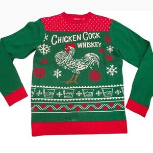 Shinesty Mens Ugly Christmas Sweater Size Small Chicken Whiskey Funny Holidays